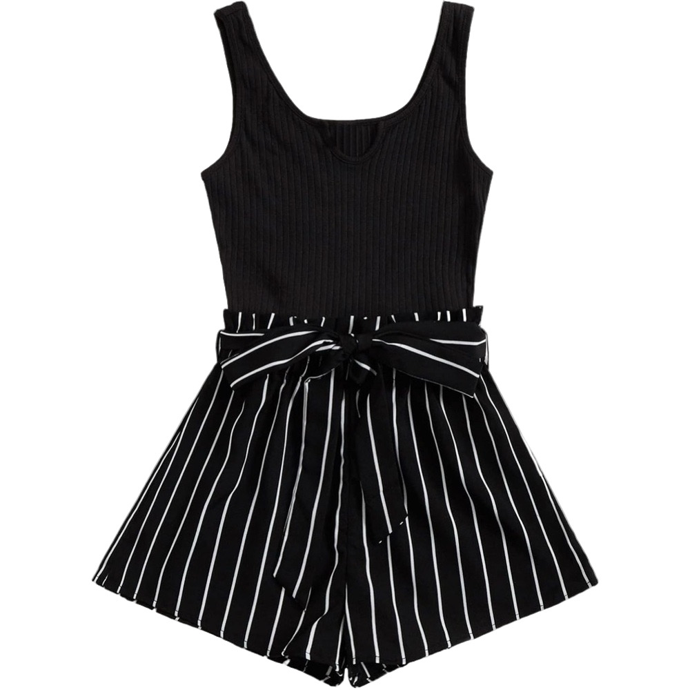 🖤 Stylish Black and White Striped Romper | Size 3XL